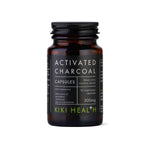 Bottle of Kiki Health Activated Charcoal Capsules on a white background